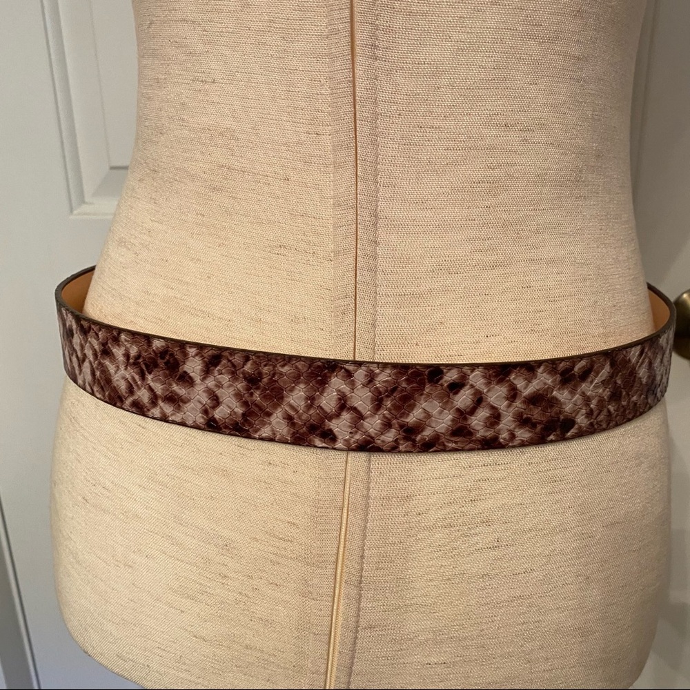 BRAVE LEATHER NEW BELT BROWN CREAM EMBOSSED LEATHER SNAKESKIN LOOK CANADA Size S - Picture 6 of 13